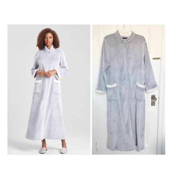 NATORI Lounger Robe Caftan XL Velour Sherpa Zip Front Slate Purple Zip WORN ONCE - Picture 1 of 10
